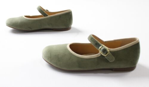 Mini Boden Girl's Comfy Velvet Mary Janes JL3 Leaf Green Size US:1 UK:13