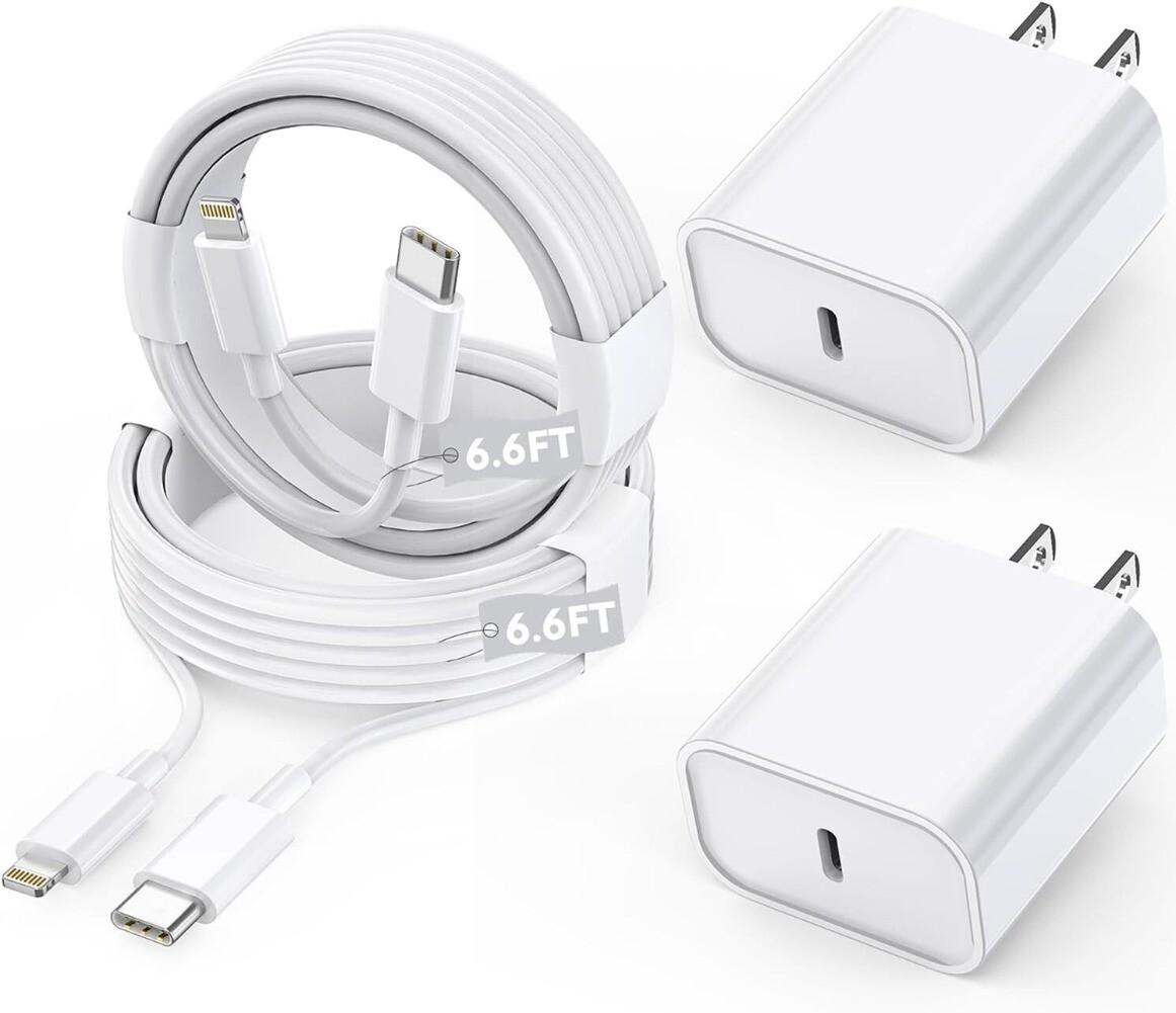 2-Pack Fast USB-C Charger for iPhone 14 13 12 11 XR 8 7 6 Plus & Pro Max Models