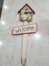 Wood Welcome Sign Stake Outdoor Indoor 21" Tall Garden Flowerbed Home Decor