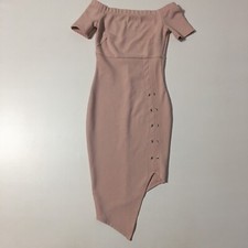 Fahion Nova Women’s Pink SS Textured Boat Neck Stretch Dress Spaghetti Sz S