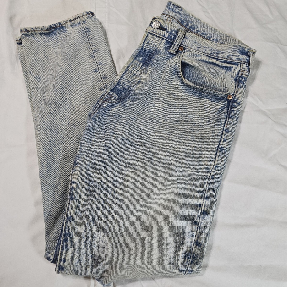 Levis 501 CT Jeans Mens 32x32 Blue Acid Wash Distressed Tapered