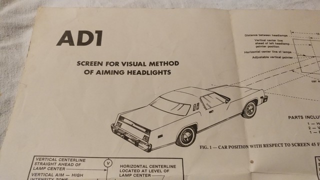 Vintage AD1 Shop Mechanic Garage Headlight Aiming Wall Chart 