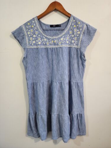 SPORTSGIRL Label Women Blue Shabby Chic Floral Boho Peasant Tiered Dress Size L - Picture 1 of 8