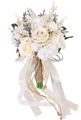 CEWOR Wedding Bouquets for Bride Bridesmaid, White Champagne Artificial Roses...