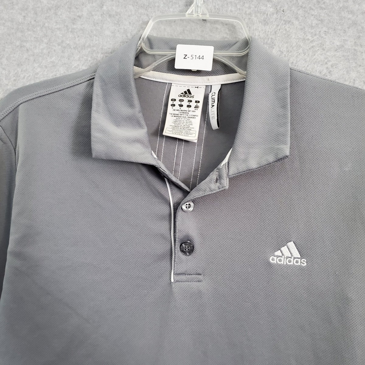 Adidas Men Polo Shirt Medium Gray Clima Lite Short Sleeve Collar