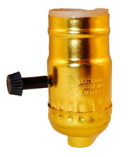 Leviton 3 Way Lamp Socket Brass Gilt Plated Turn Knob Replacement wo/Set Screw