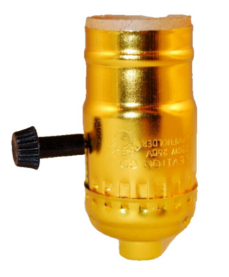Leviton 3 Way Lamp Socket Brass Gilt Plated Turn Knob Replacement wo/Set Screw