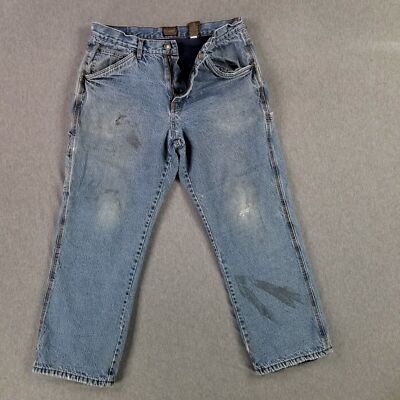 C.E. Schmidt Fleece Lined 36x28 Blue Jeans Heavy Thick Denim Distressed Worn