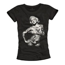 Rockabilly Damen T Shirt Marilyn Tattoo Frauen Sexy Top Biker Motorrad up