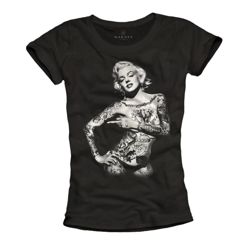Rockabilly Damen T Shirt Marilyn Tattoo Frauen Sexy Top Biker Motorrad up - Bild 1 von 1