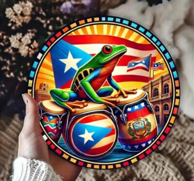 Puerto Rico 8'' Round Metal Sign - Iron Wall Art Coqui Puertorrican Flag Boricua