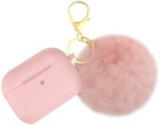 Compatible With Airpods Pro Case, Soft Silicone Case with Cute Pom Pom Keychain,