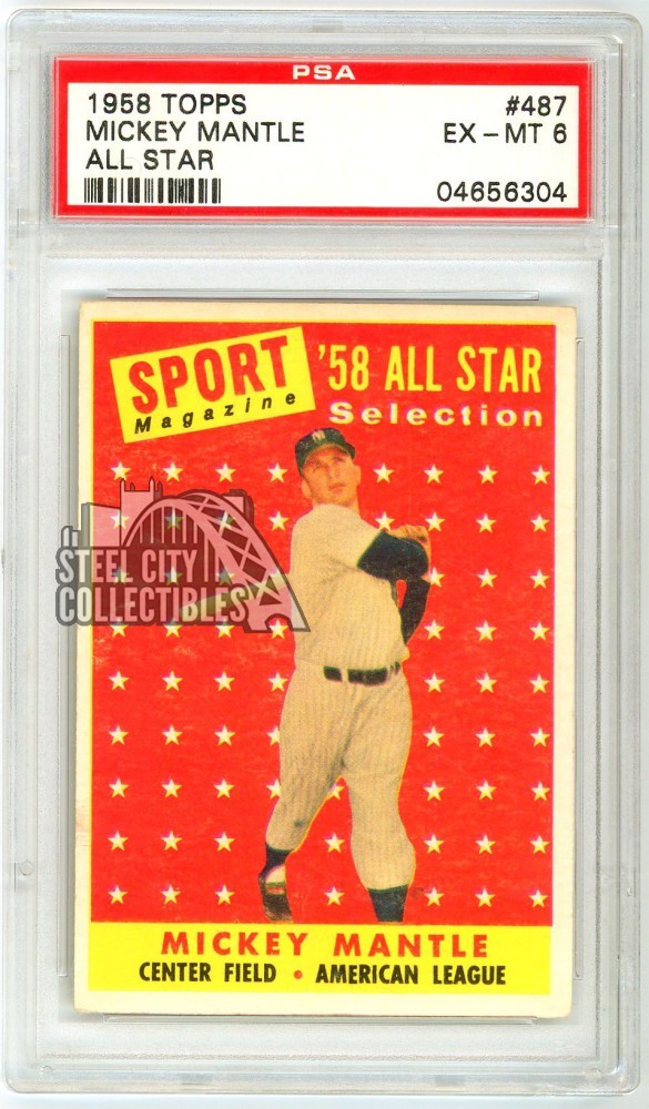 Mickey Mantle 1958 Topps All Star Card #487 PSA 6 EX-MT (304)