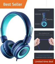 Comfortable On-Ear Kids Headphones - Tangle-Free Travel Essential in Navy/Teal