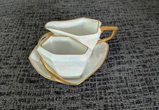 VTG Art Deco Iridescent & Gold Porcelain 3 Piece READ DESCRIPTION 10s 20s 30s?