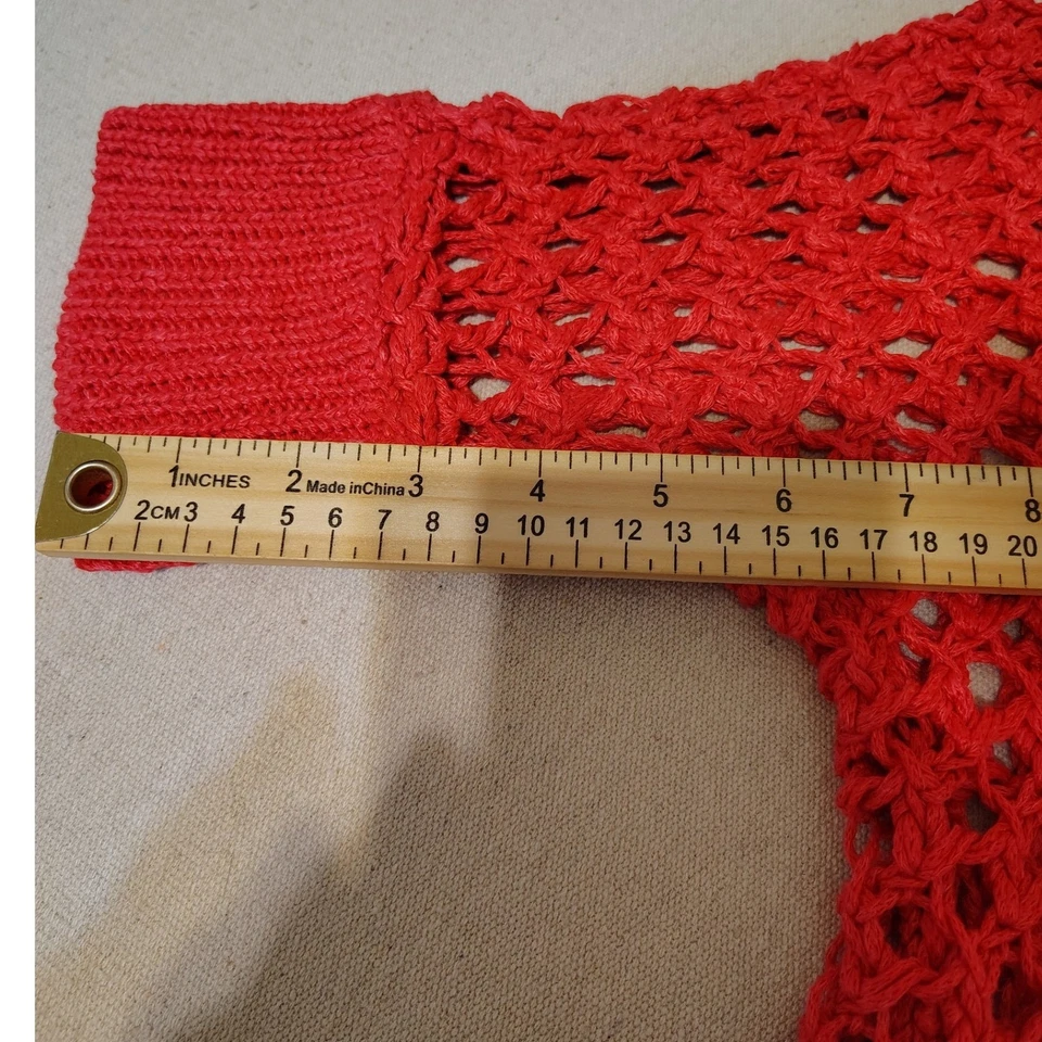 Suéter Chico's Rojo Lino Lino/Rayón Crochet Tejido Abierto Talla 2 II Foto 4 de 4