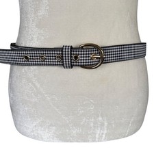 Ann Taylor black and white gingham check leather adjustable belt small