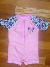 Disney Baby Girls 0-3 Months One Piece Rash Guard Swimsuit Minnie Mouse Pink