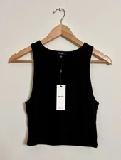 ME+EM Ribbed Crop Tank Top Bralet Double Layer Black Size UK 12