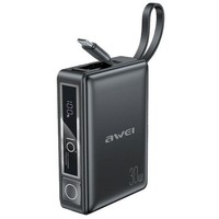Awei Powerbank P87K 10000 Mah 30W Mit Integriertem Usb-C-Kabel, Schwarz