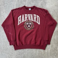 Vintage 90s USA Harvard Crimson Veritas Crest Spell Out Crewneck Sweatshirt XL
