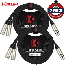 2-PACK Kirlin 3FT Splitter Y-Cable 3-Pin XLR Female to Dual XLR Male Y-303-03