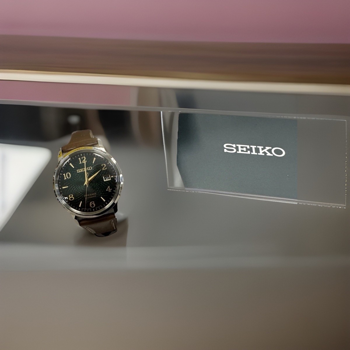 Seiko Presage Automatic Green Dial Leather Band Men's Watch SRPE45