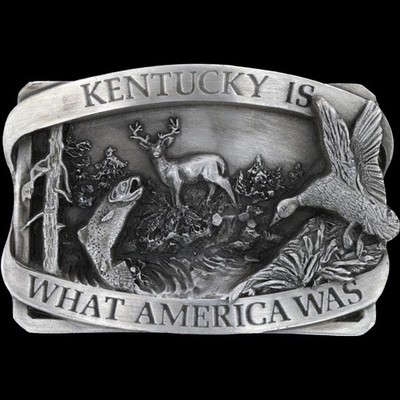 Kentucky Deer Fish Duck Forest Appalachian Smoky Mountains Vintage Belt Buckle