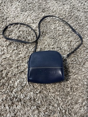 Vtg Esprit Flap Crossbody Bag Small Navy Blue Faux Pebbled Leather