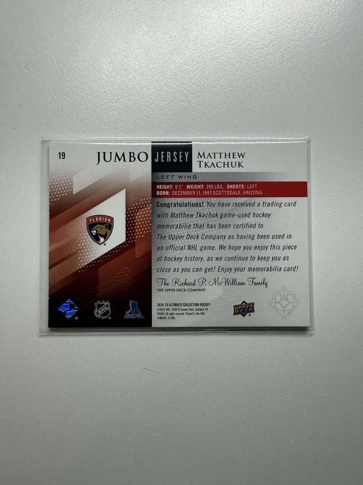 MATTHEW TKACHUK 2024-25 ULTIMATE COLLECTION JUMBO JERSEY /199 - Image 2 of 2