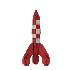 Red and White Checkered Moon rocket Model 1525 Pieces Building Toys MOC Build