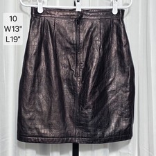 Vintage Maxima Metallic Black Croc-Embossed Genuine Leather Mini Skirt Size 10