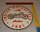 VINTAGE INDIAN MOTORCYCLE DEALER 1901! 11 3/4" PORCELAIN METAL GASOLINE OIL SIGN