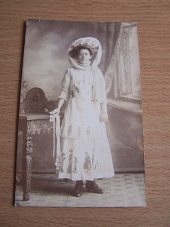 Suffragette Original RP Postcard Woman Dress & Hat with Women in Costume Ribbon