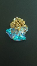 Vintage Aurora Borealis Crystal Starburst Brooch AB Rhinestone Gold Tone