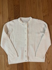 Vintage White Cable Knit Cardigan Sz L Chunky Grannycore Coquette Cottagecore