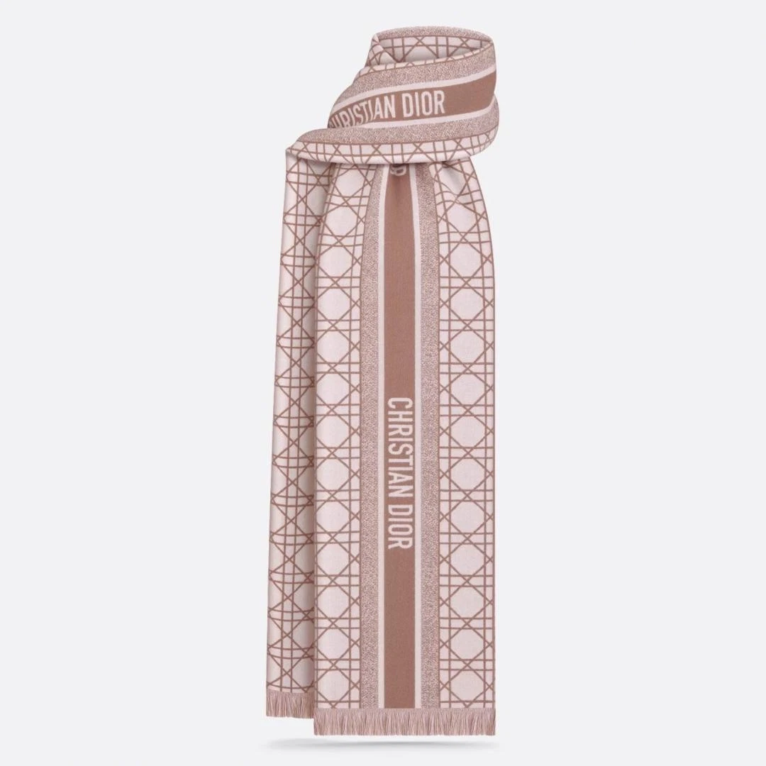 Christian Dior foulard cannage cachemire rose écru 48x220cm