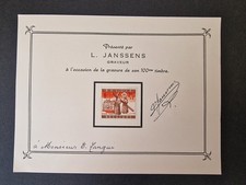 Belgium 1958 Presentation Card Signed by Engraver L Janssens