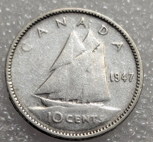 1947 10 Cents Canada 80% Silver Fine condition Jing George VI #146