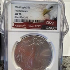 2024 $1 AMERICAN SILVER EAGLE NGC MS70 FIRST RELEASES BALD EAGLE LABEL T2 022409