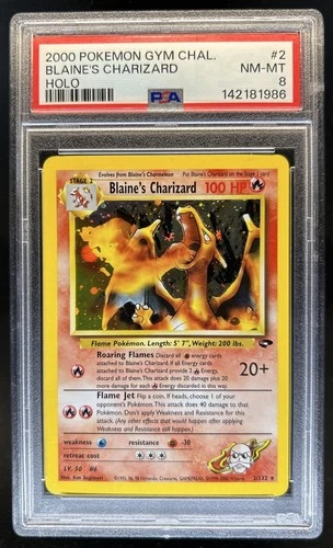 2000 Pokemon Gym Challenge Blaine's Charizard Holo #2/132 PSA 8
