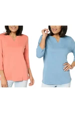 Denim & Co. 2-pack Essentials 100% Cotton Micro Rib Tops Blue/Apricot