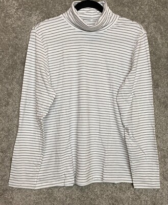 New Lands' End Woman's Shaped Fit LS Turtleneck White w/Stripes