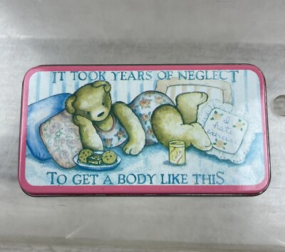 1990 Figi Graphics Tin Refrigerator Magnet Teddy Bear To Get A Body Like This