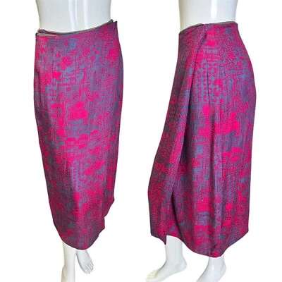 Vintage 50's 60's Pink/Grau Wrap Bleistiftrock 8 Wackeln Klassisch True Tiki - Bild 1 von 4