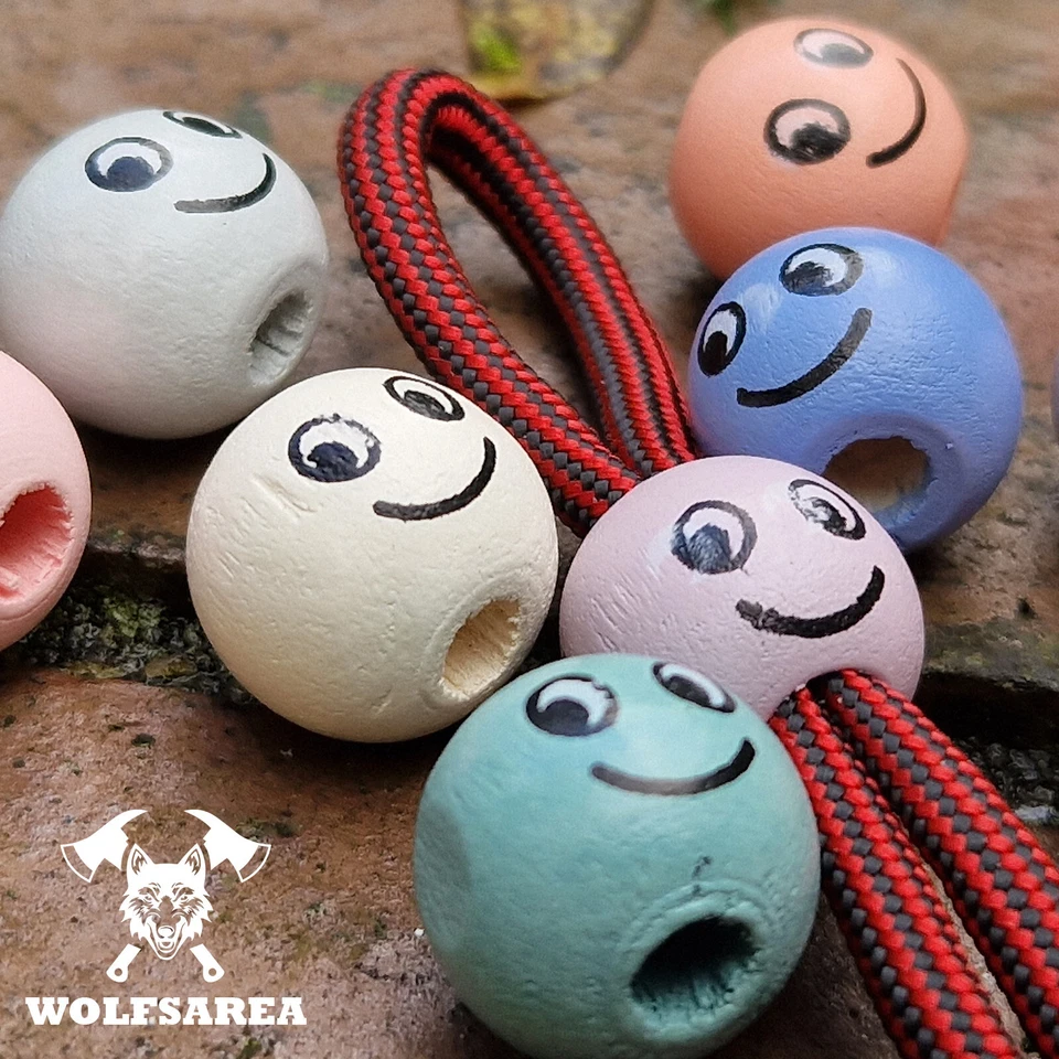 Großlochperlen 10 x bunte Naturholz Perlen Lächelndes Gesicht basteln Holzperlen - Bild 3 von 4