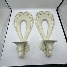 Vintage Burwood Wall Sconce Candle Holder Faux Wicker 1975 Heart #1278-1 Pair