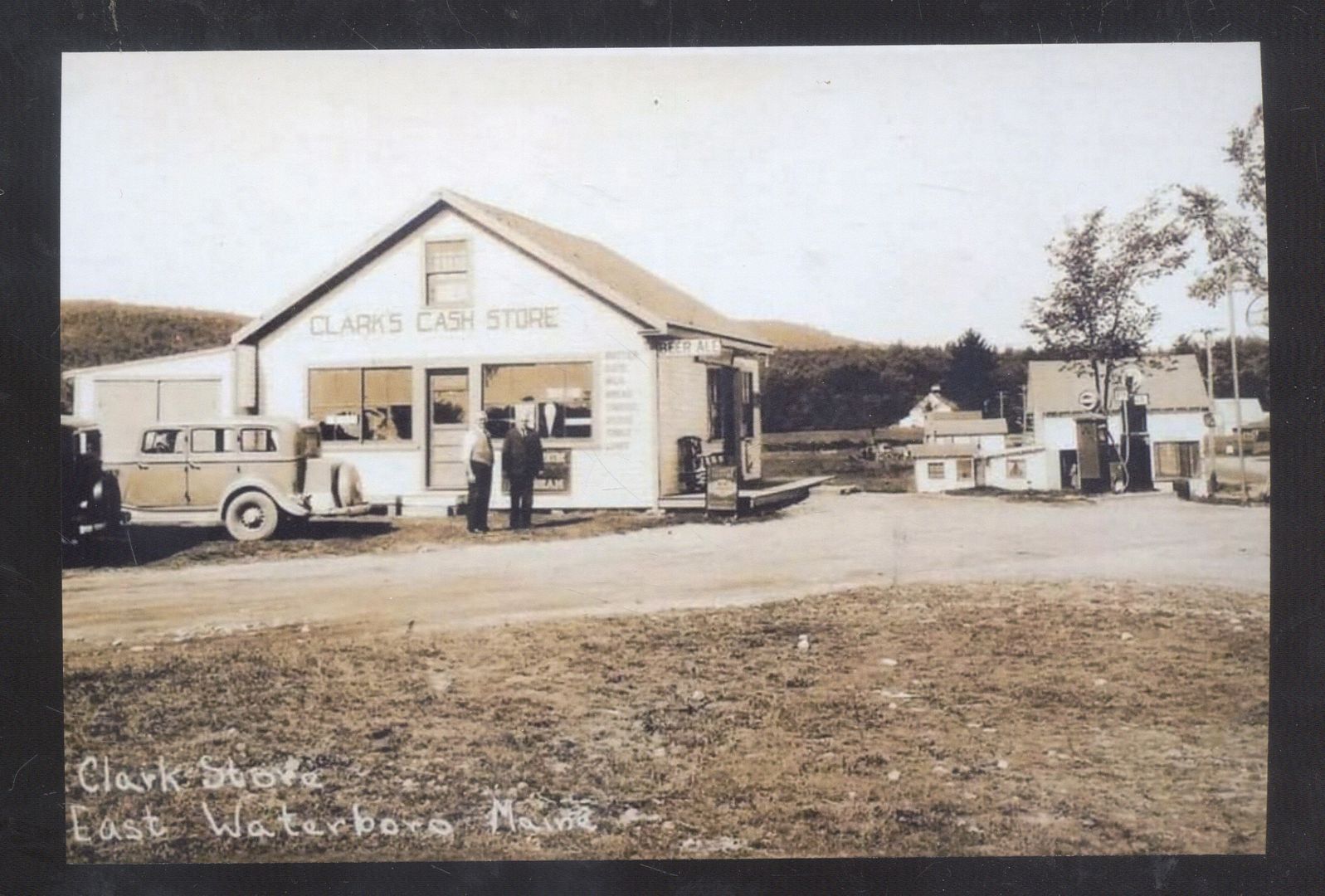 EAST WATERBORO MAINE CLARK STORE GAS STATION ADVERTISING POSTCARD COPY