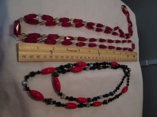LOT OF 2 RED GLASS BEADED NECKLACES
