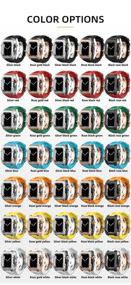 Juego de correa de goma fluororuro con caja de acero inoxidable para Apple Watch Series 9 8 7 44 45MM Foto 2 de 4